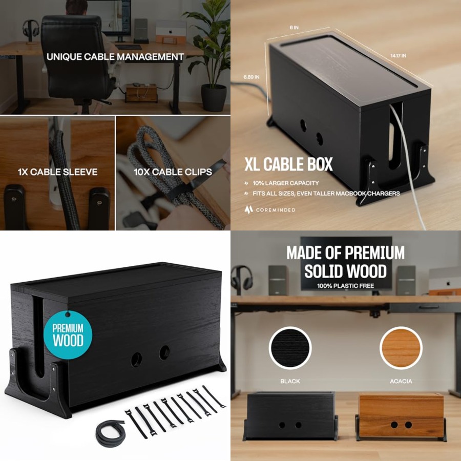 Power Strip Desk - Extra Large Cable Management Box, Wood