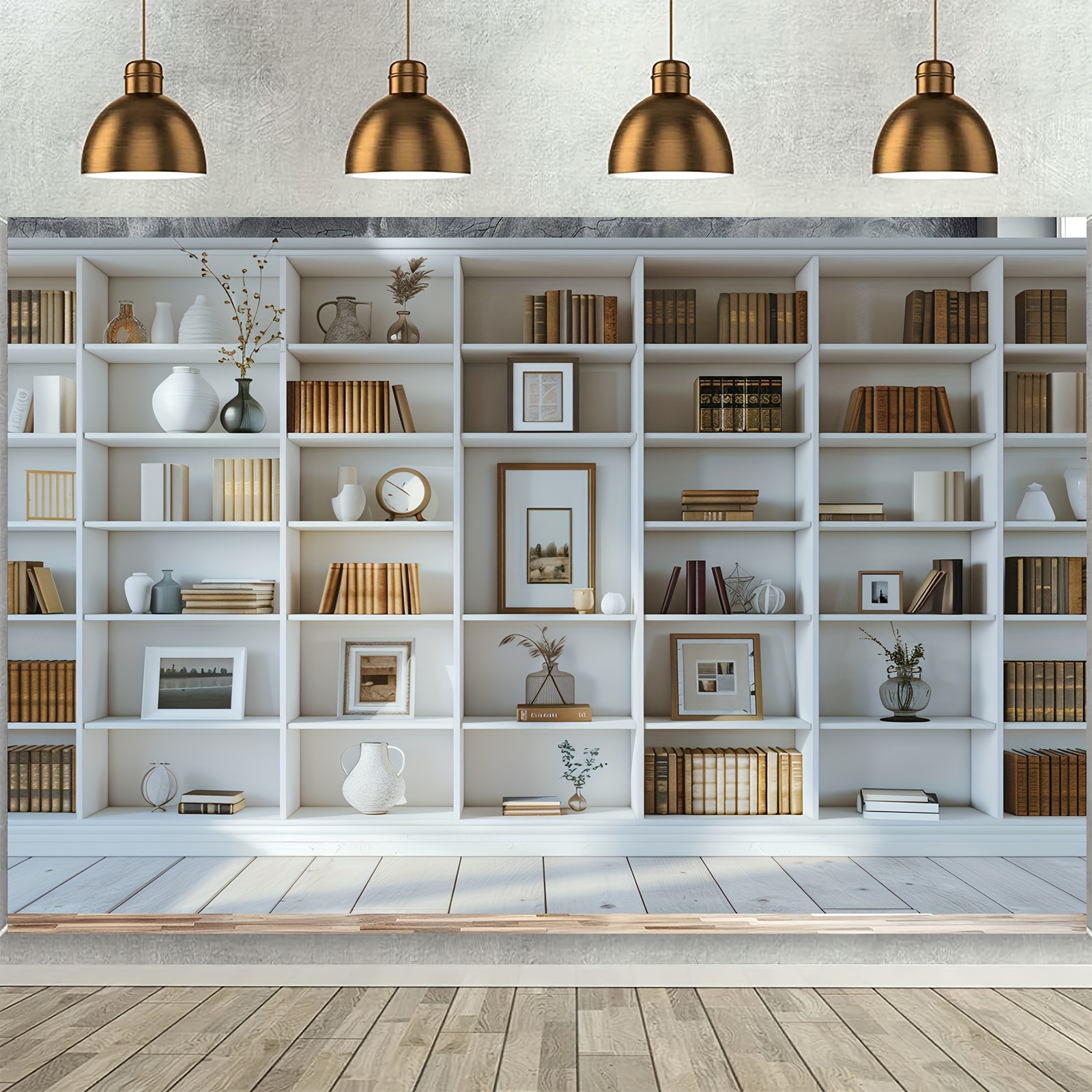 Home Office Background For Zoom - 1pc White Bookshelf background Bookcase background