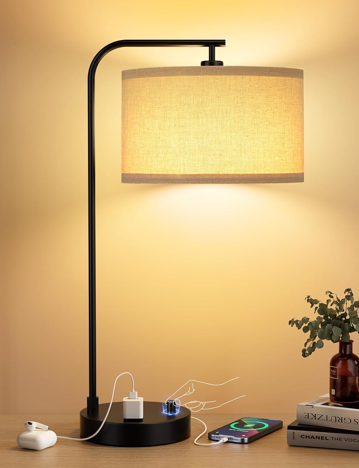Home Office In Living Room - Tall Table Lamp with USB Port