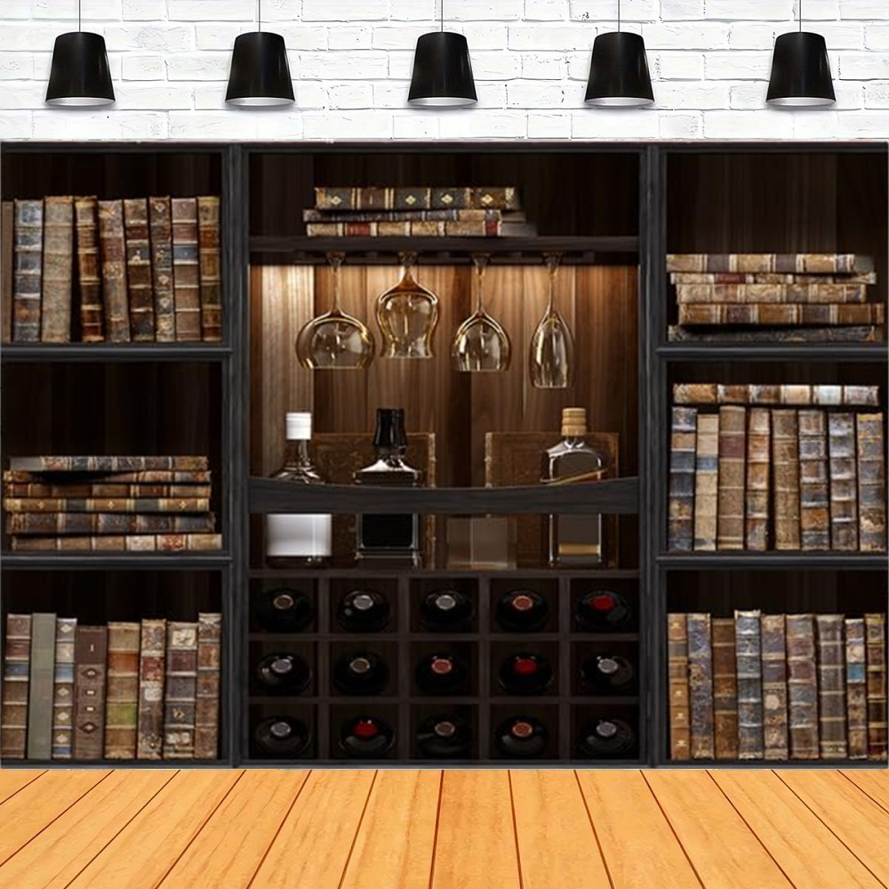 Home Office Background For Zoom - Vintage Bookshelf Photography Backdrop Antique Books