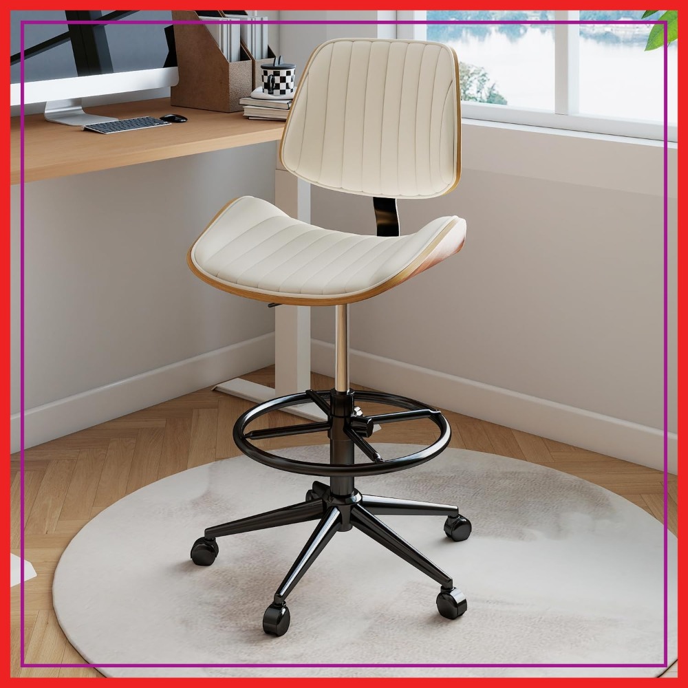 Home Office Desks - Ergonomic Drafting Chair with Walnut Wood