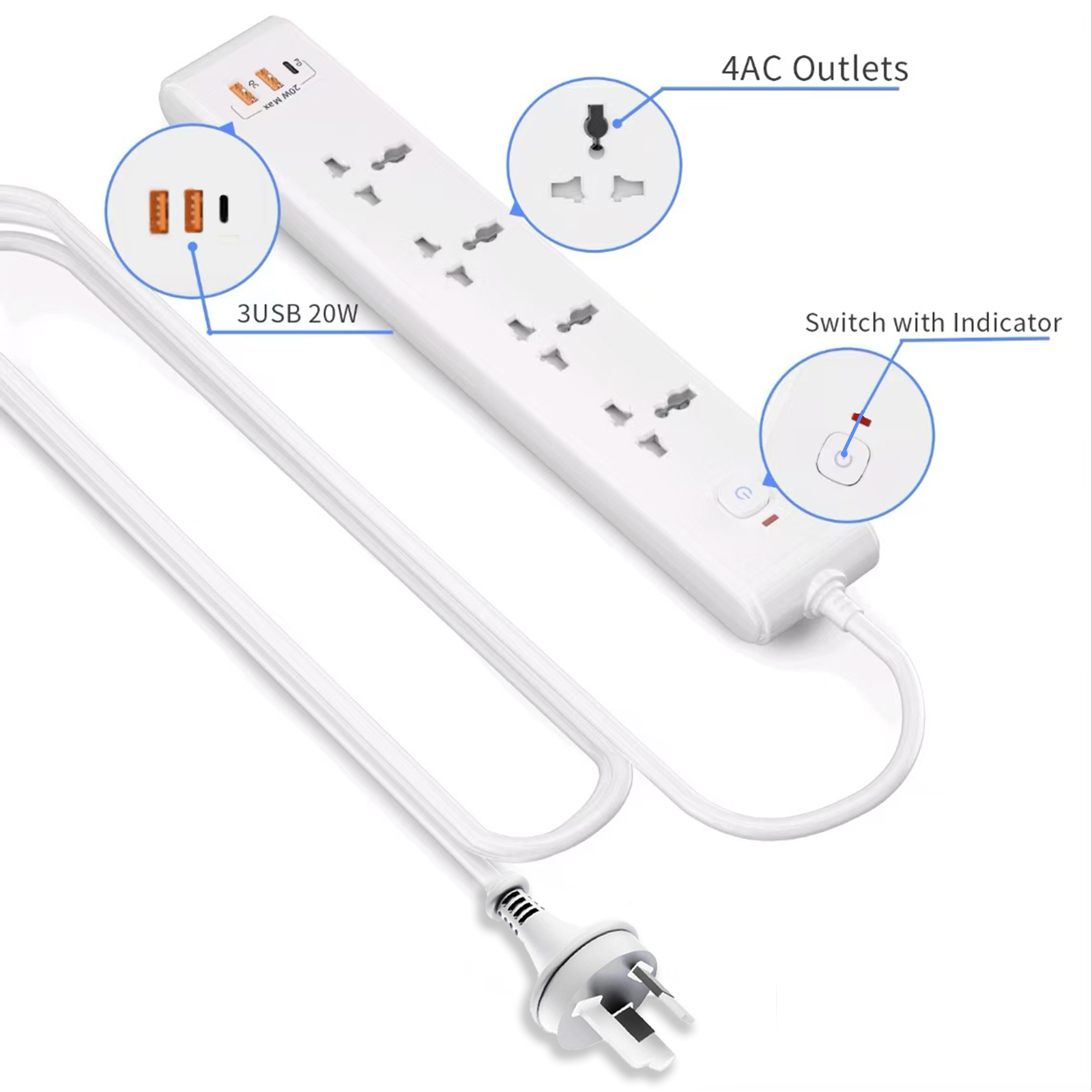 Home Or Office Use - 1pc white AU Wall mounted power