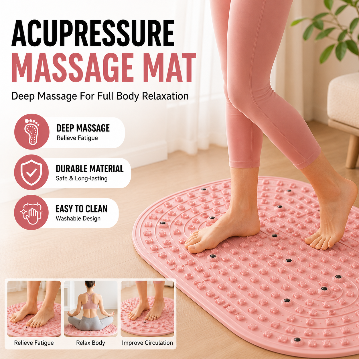 Anti Fatigue Mat - 2026 Upgraded Rubber Foot Yoga Mat,