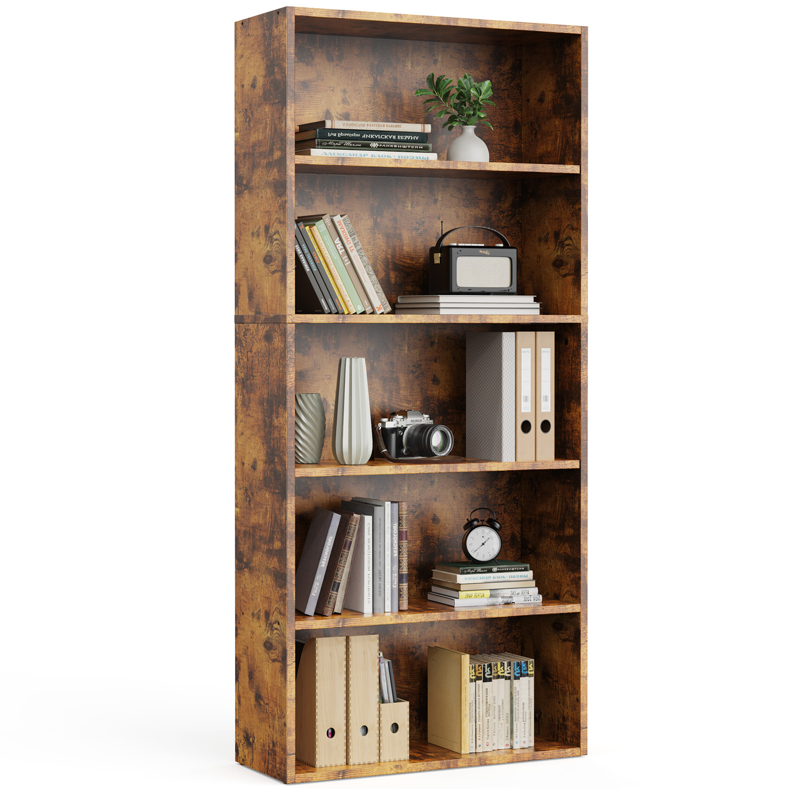 Home Office In Living Room - Industrial 5 Shelf Bookcase - Large