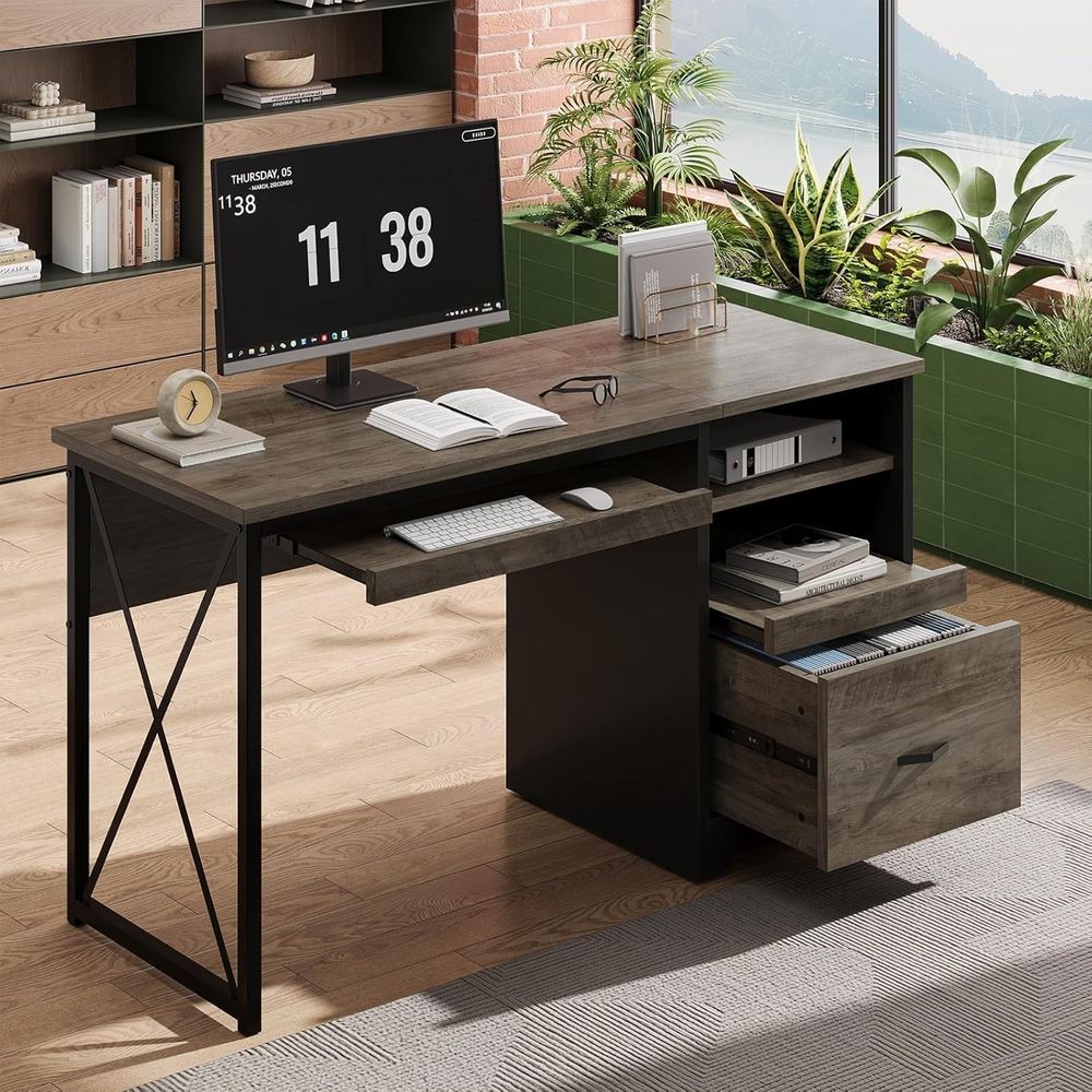 Home Or Office Use - 47 Industrial Style Desk with Drawers,