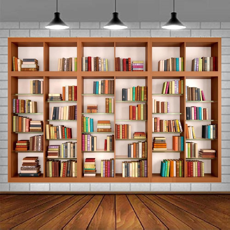 Modern Wooden Bookshelf Photog – Home Office Background For Zoom Bewertung und Preis