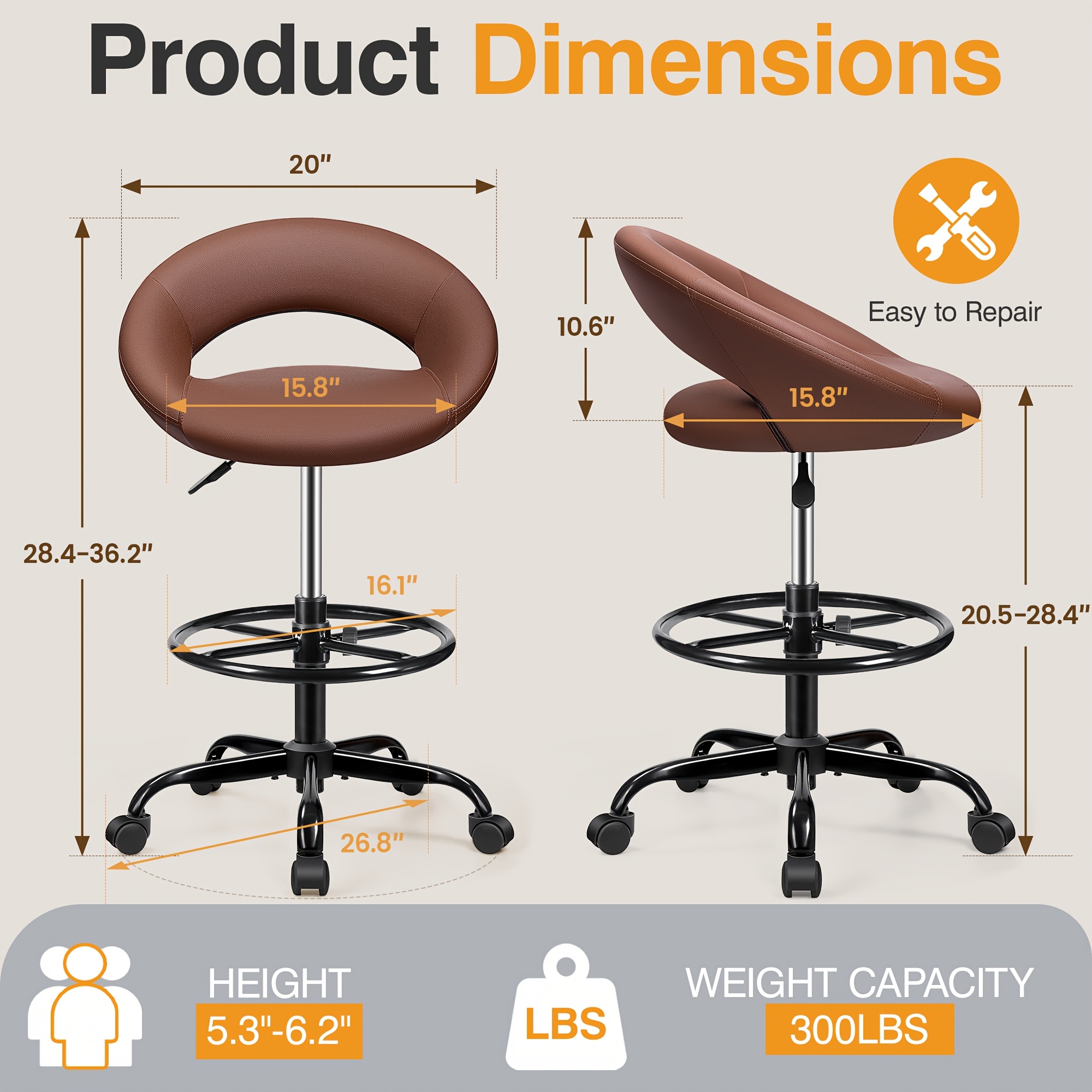 Ergonomic Drafting Chair - PU  – Home Office Desks Bewertung und Preis