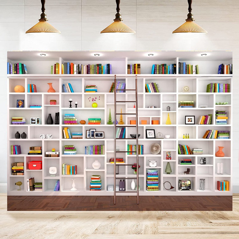 White Bookshelf Photography Ba – Home Office Background For Zoom Bewertung und Preis