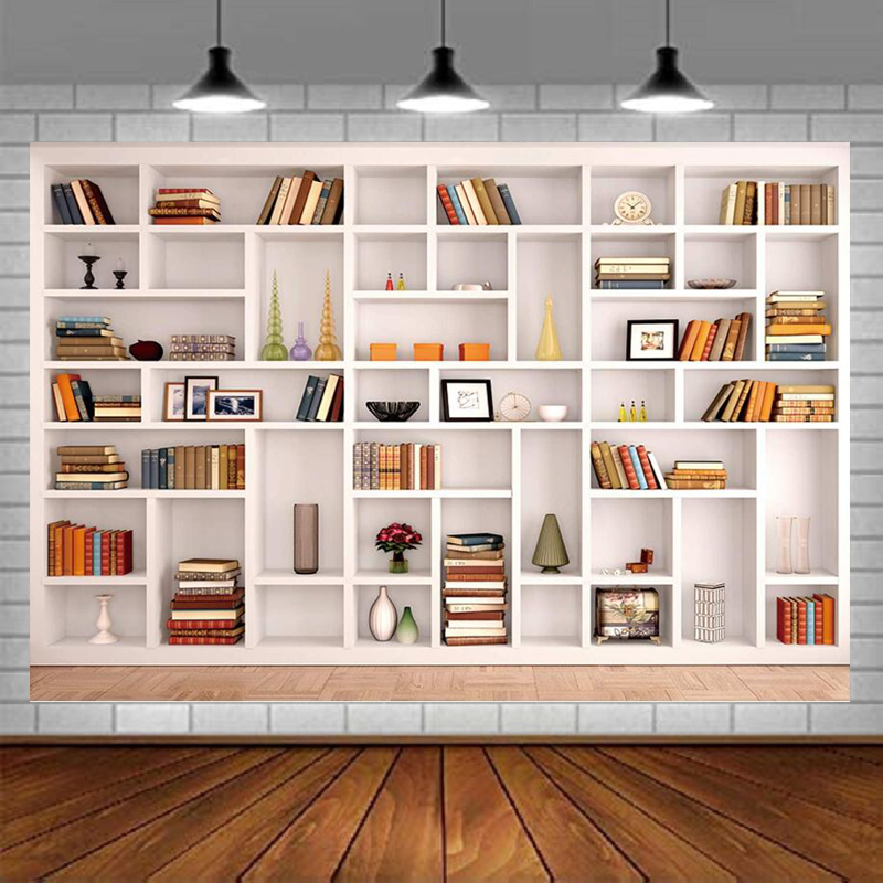 White Bookshelf Photography Ba – Home Office Background For Zoom Bewertung und Preis