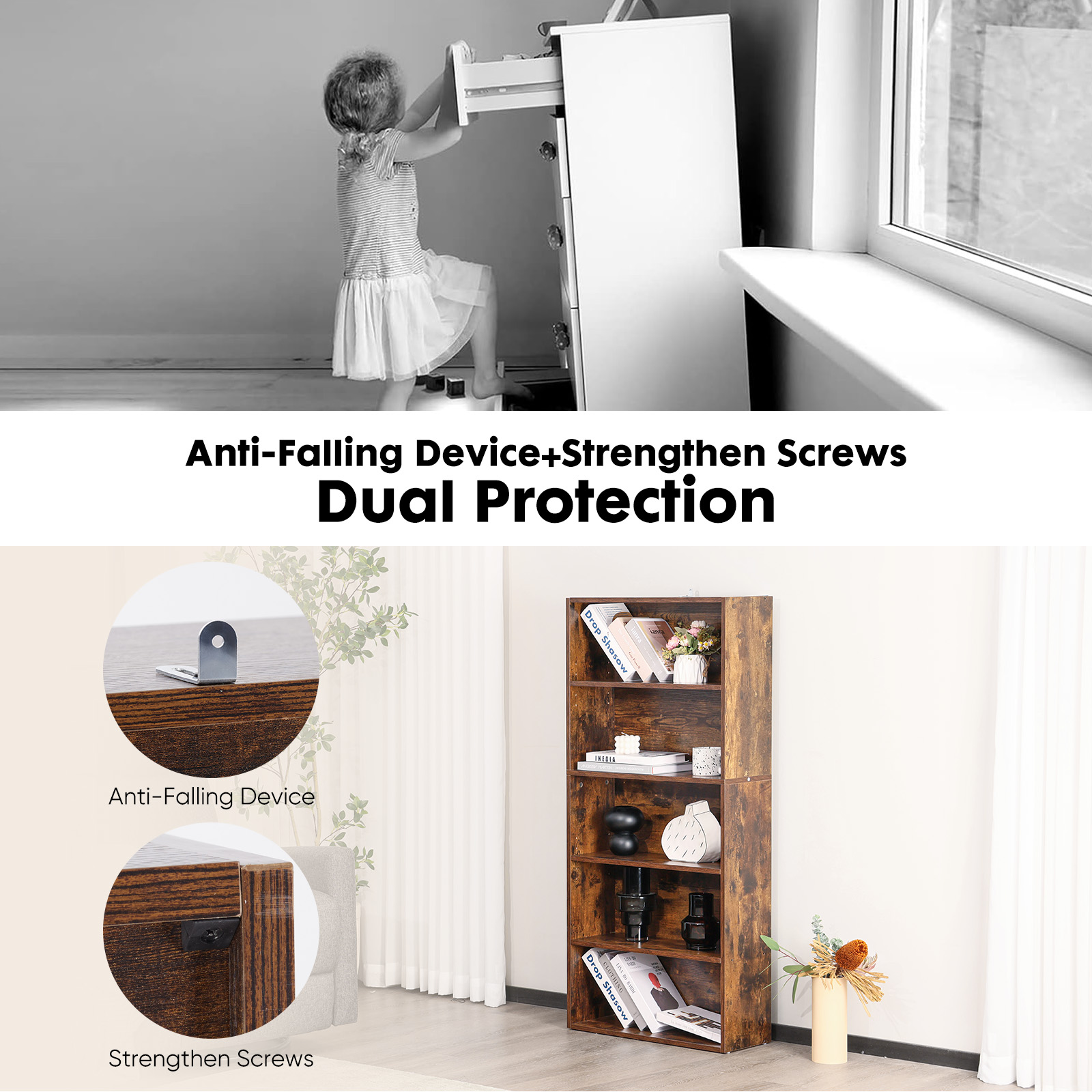 Industrial 5 Shelf Bookcase -  – Home Office In Living Room Bewertung und Preis