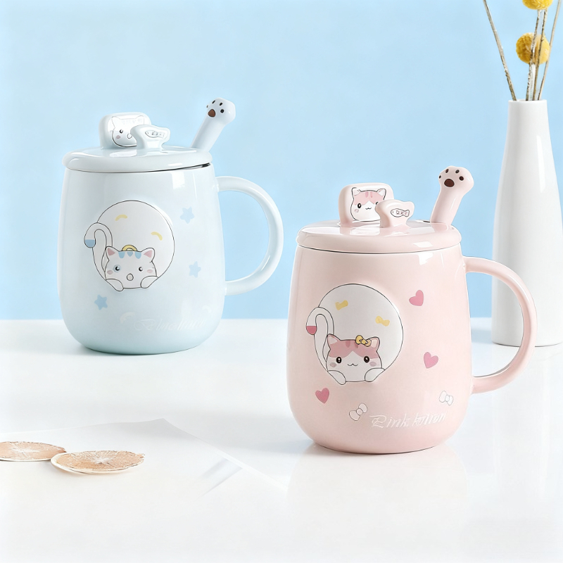 Cat-themed ceramic mug with li – Home Or Office Use Bewertung und Preis
