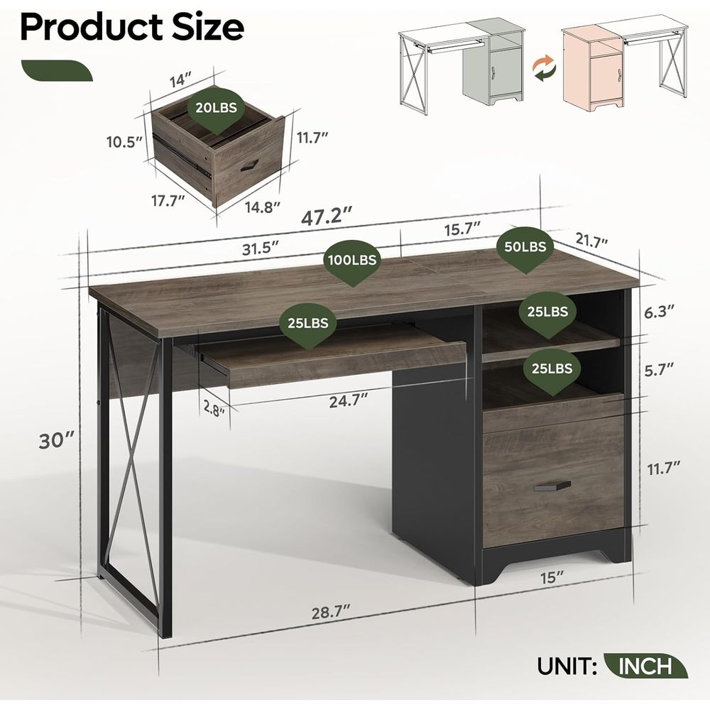 47 Industrial Style Desk with  – Home Or Office Use Bewertung und Preis